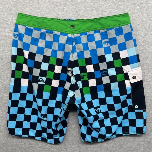 VTG 90s Quicksilver Board Shorts Men 38 Checkerboard Drawstring Surf Sportswear - Picture 8 of 13